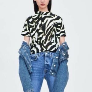NWT Zara Mock Neck Zebra Print Top